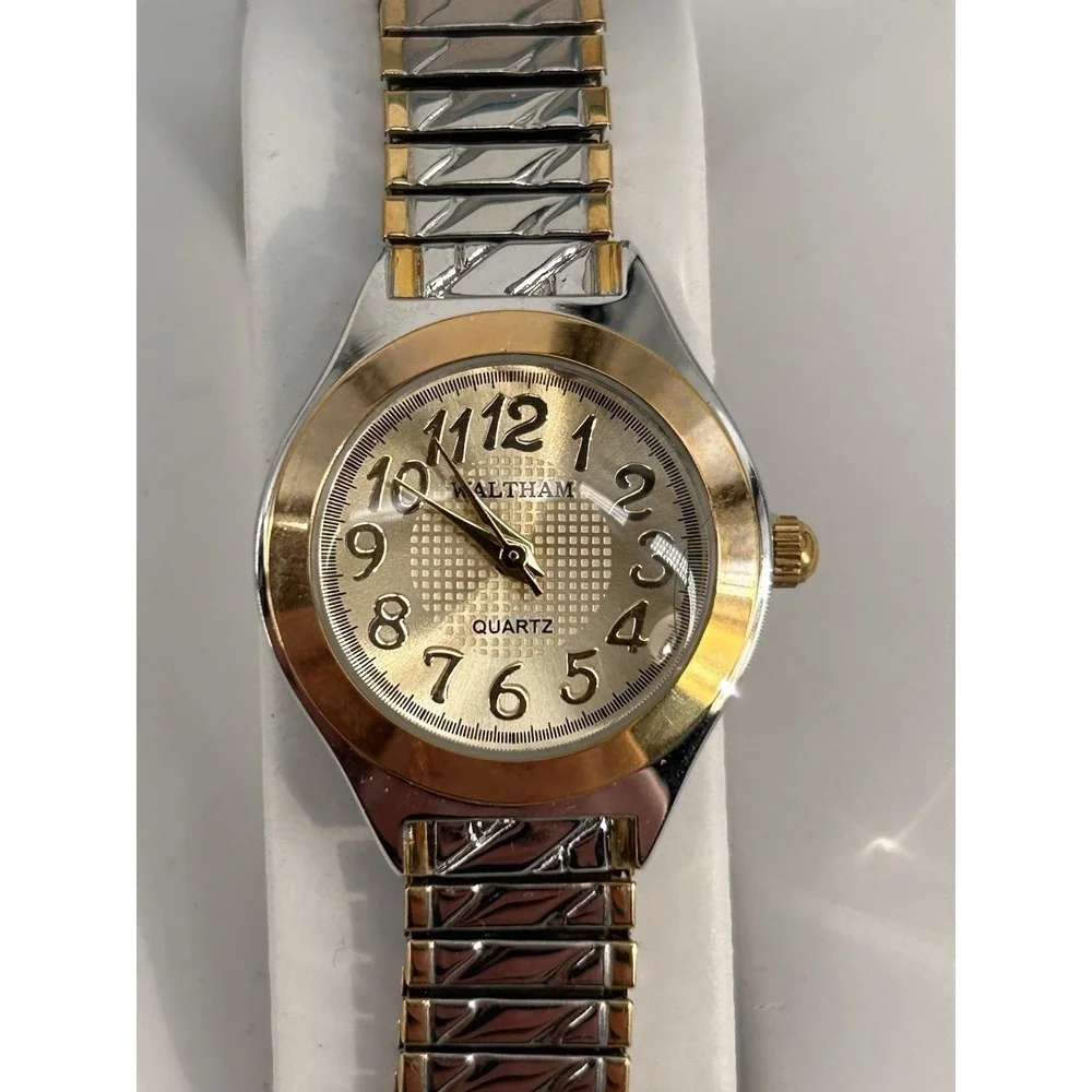 Waltham WA34LB‎ Gold Tone & Silver Tone Quartz Watch W/ Stretch Band & Box
